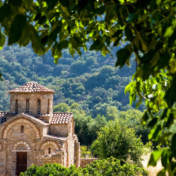 View of the Byzantine church in Fodele, Crete 